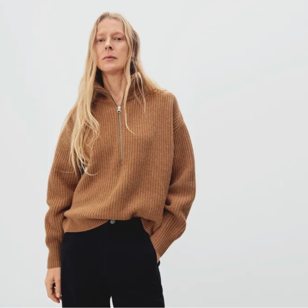 NWOT Everlane Felted Wool Half Zip Sweater Sz M